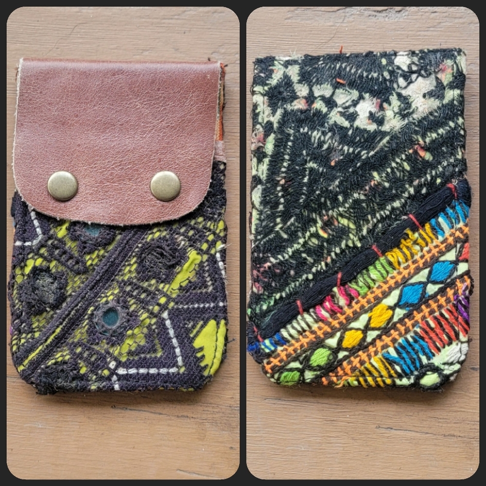 🫡🧀 Free People Boho Embroidered Repurposed vtg banjara hippie Wallet card case